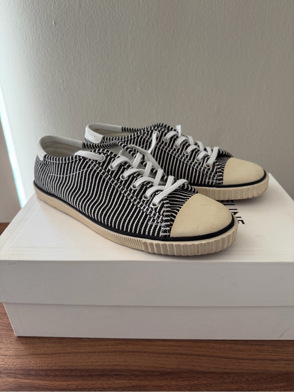 Celine Black & White Striped Low-Top Sneakers